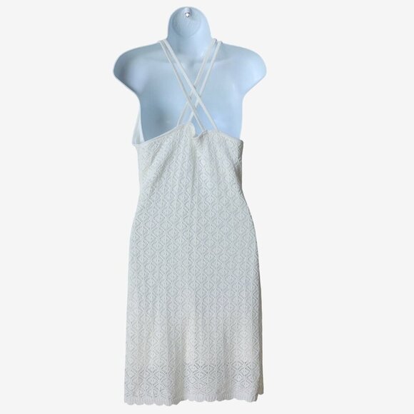 Madden NYC Ivory Crochet Sleeveless Halter Dress W Cross-Back Straps SZ L - Picture 3 of 7